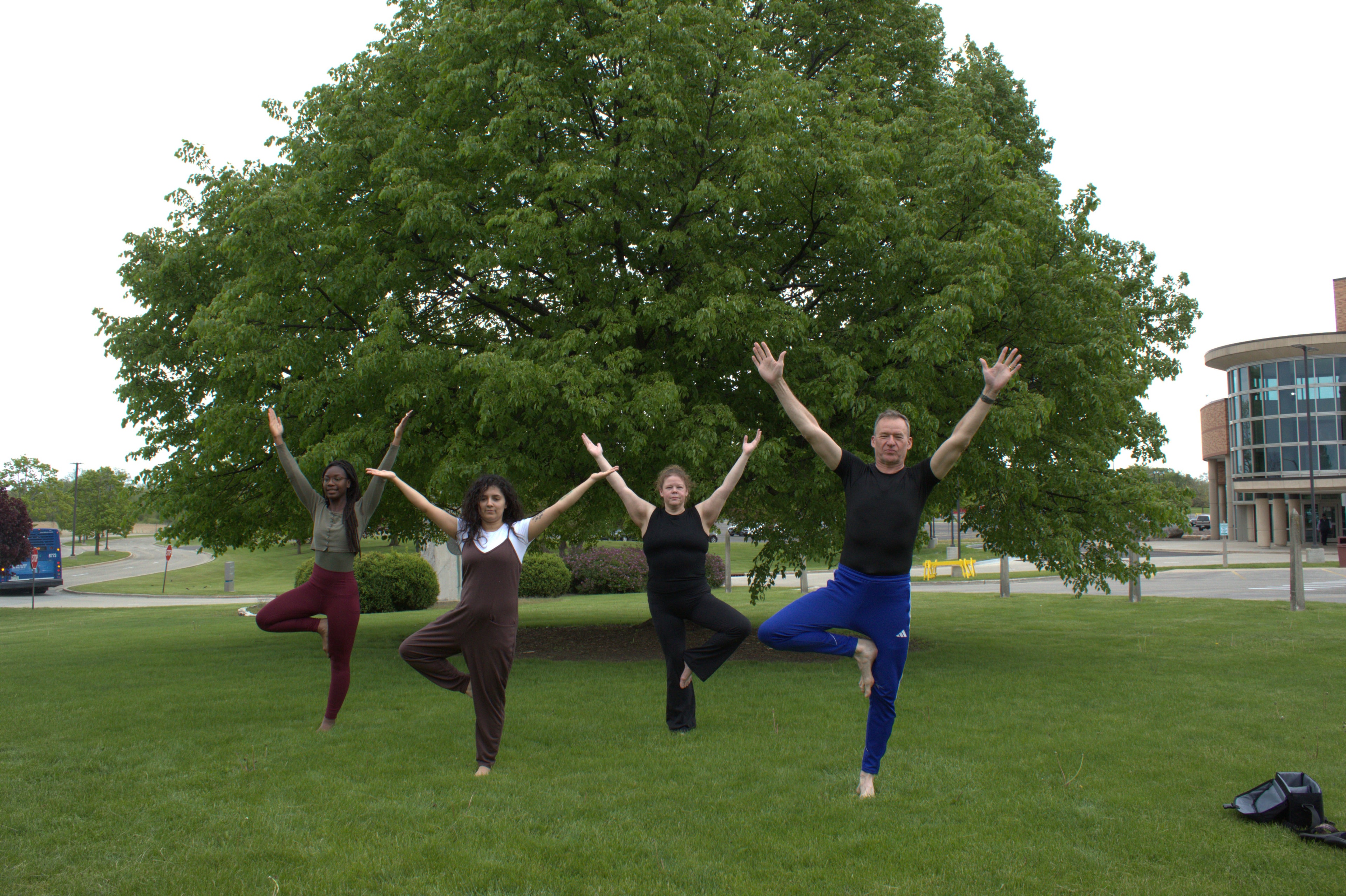 Roy practising Tree Pose outdoors